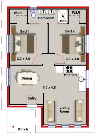 2 Bed Small House Plan