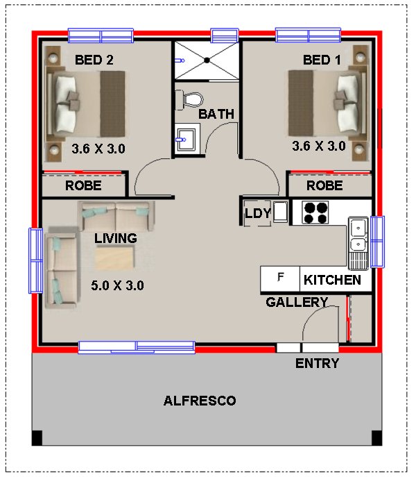 Modern 2 Bedroom House Plan