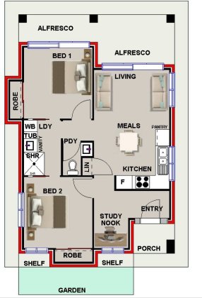 2 Bed + Study Nook +Bath house plan