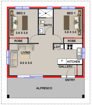 2 Bedroom House Design 