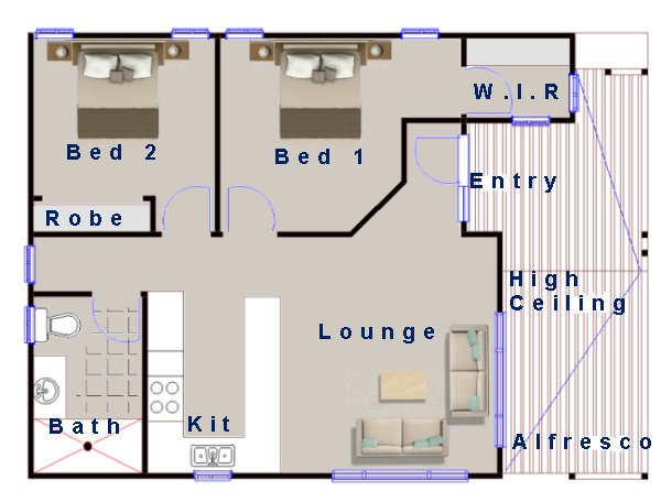 Australian 2 Bed House Plan:75 CLM