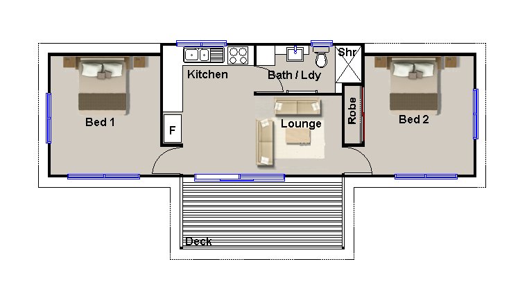 Transportable Home 2 Bedroom Granny Flat Guest Quarters House Plans for Sale